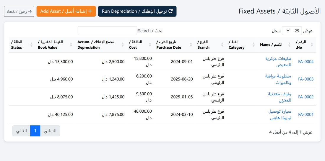 سجل الأصول الثابتة ومجمع إهلاكها وقيمتها الدفترية