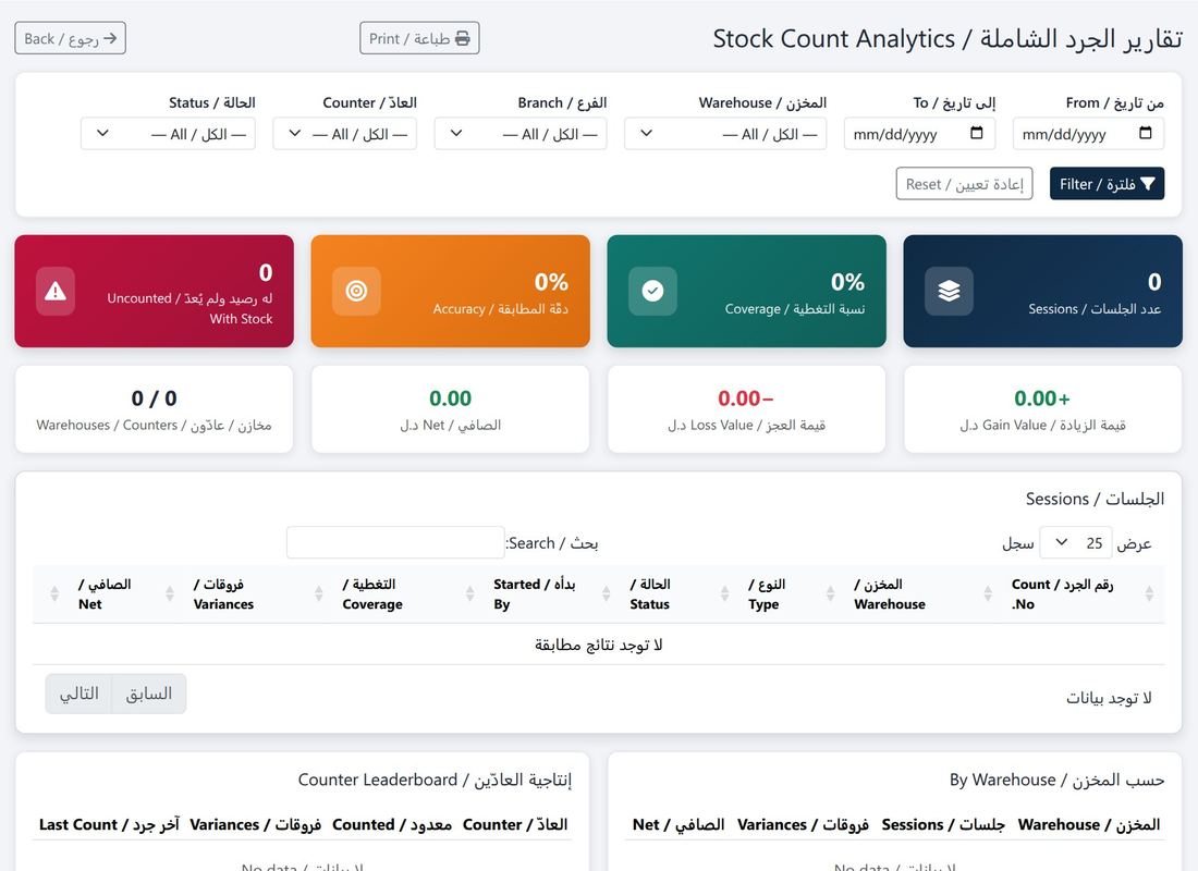 تقارير الجرد الشاملة: التغطية والفروقات والصافي